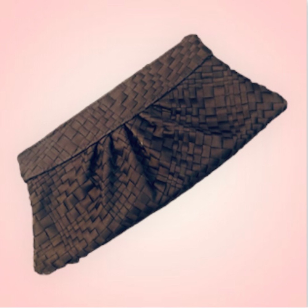 Lauren Merkin Woven Satin Clutch Chocolate Brown